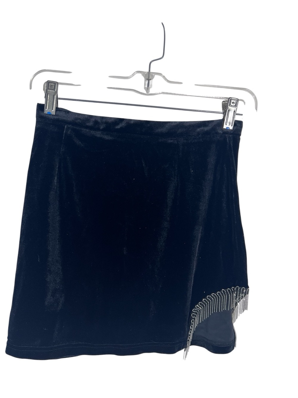 Black Velvet Mini Skirt with Fringe Trim size S